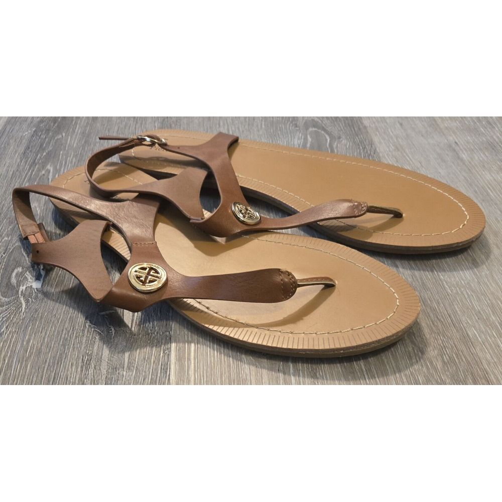 Pierre Dumas‎ Sandals Thong Brown Ankle Strap Gold Medallion Accents 9M
